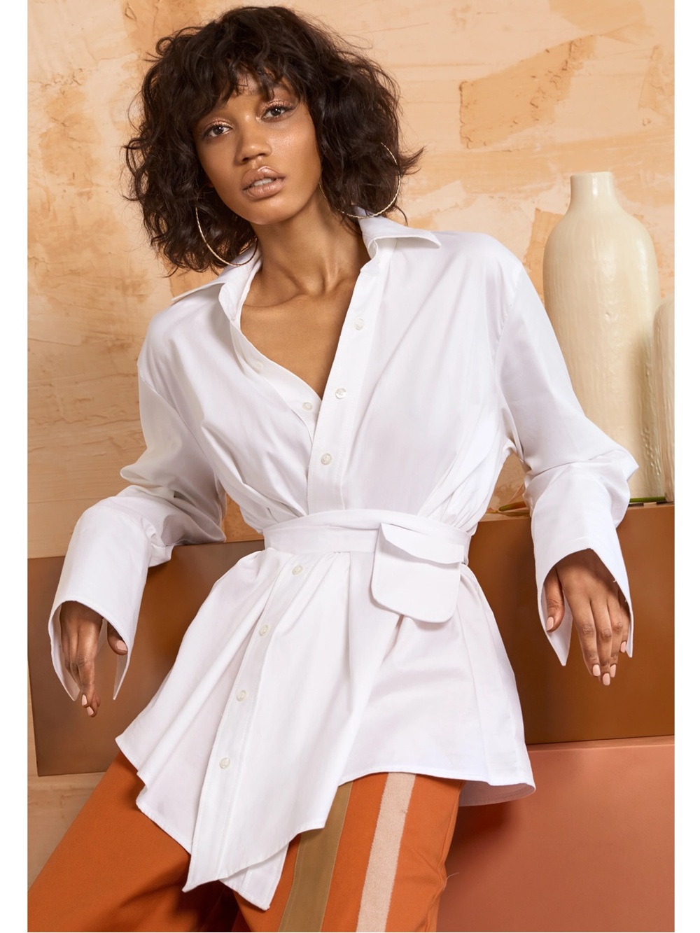 Fe Noel White Oversized Faux Button-Front Shirt